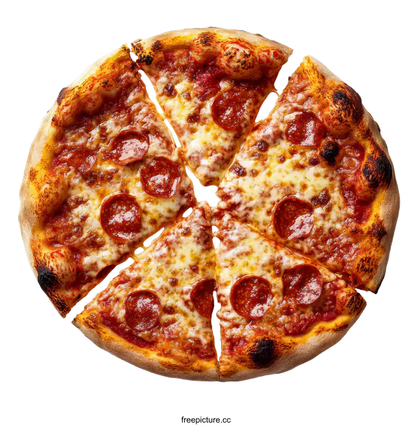 [Transparent Background PNG]Delicious Sliced Pepperoni Pizza on White Background