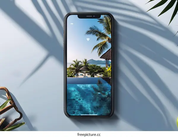 Mobile Phone Displaying Tropical Vacation Destination