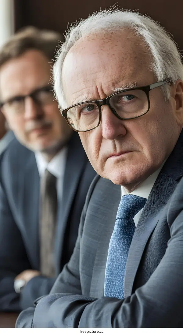 Serious Businessman in a Suit Wearing Glasses