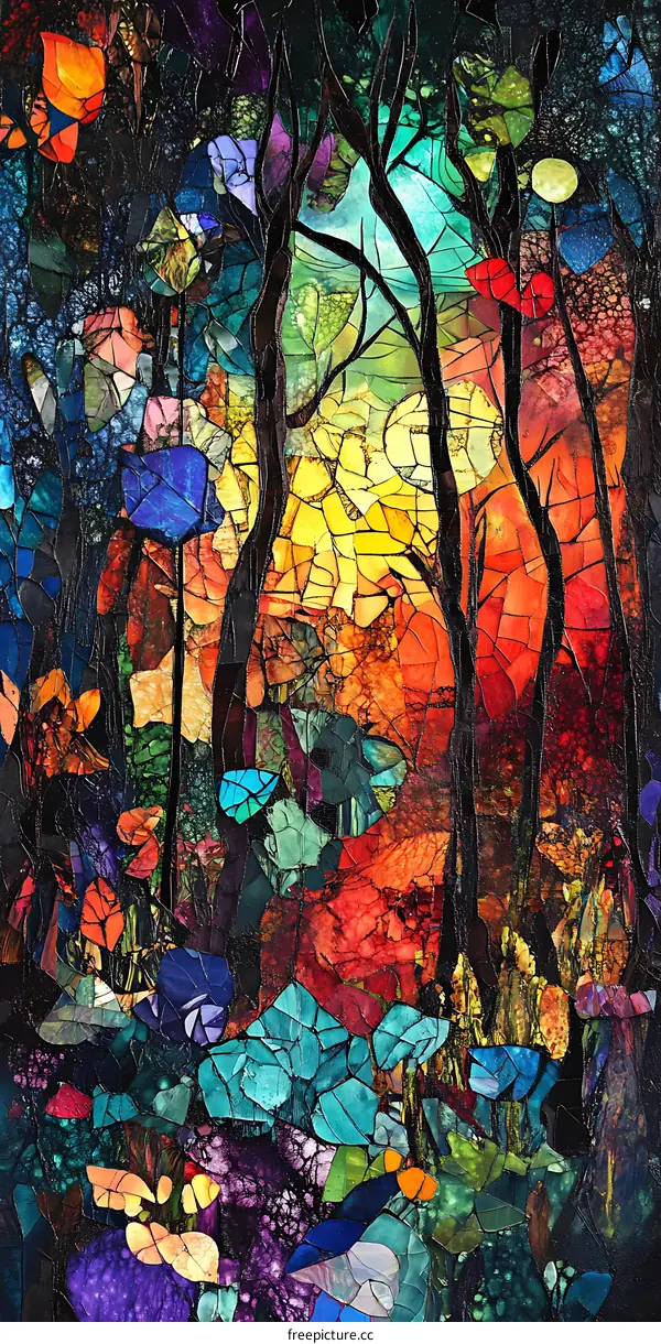Abstract Mosaic Artwork of a Forest with Vivid Colors