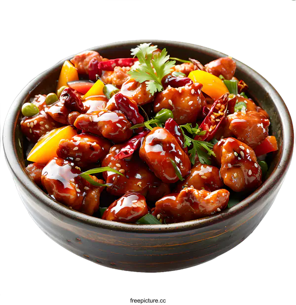 [Transparent Background PNG]Spicy Chicken Stir-Fry in Bowl