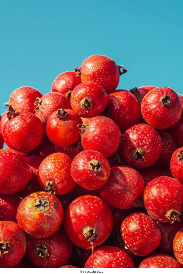 Close-up of Red Berries Against a Blue Background