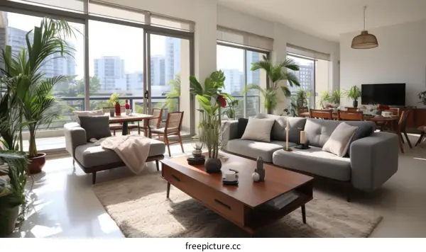 Airy and bright living room with a large balcony
