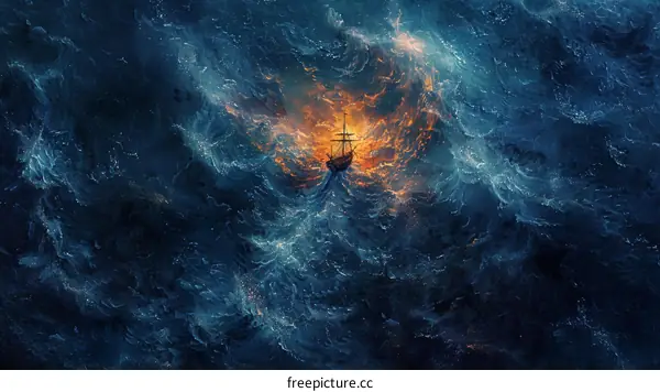 Ship Battling a Stormy Sea