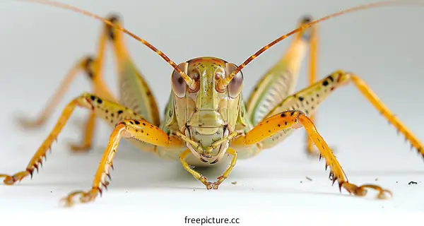 Macro Photography of a Green and Brown Katydid