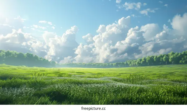 Green Field Under Blue Sky and White Clouds