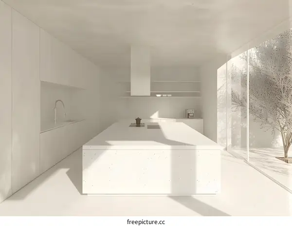 Minimalist Kitchen Design with White Cabinets and Large Window