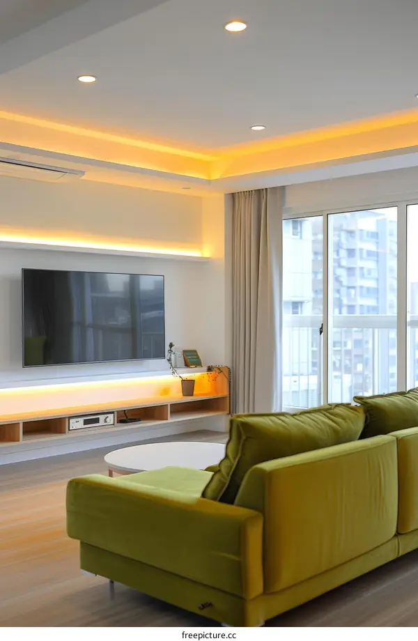 Bright and Airy Living Room With Green Sofa