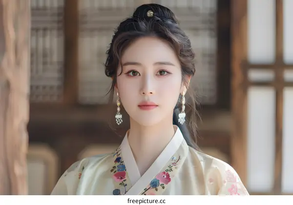 Korean Woman in Traditional Hanbok Dress