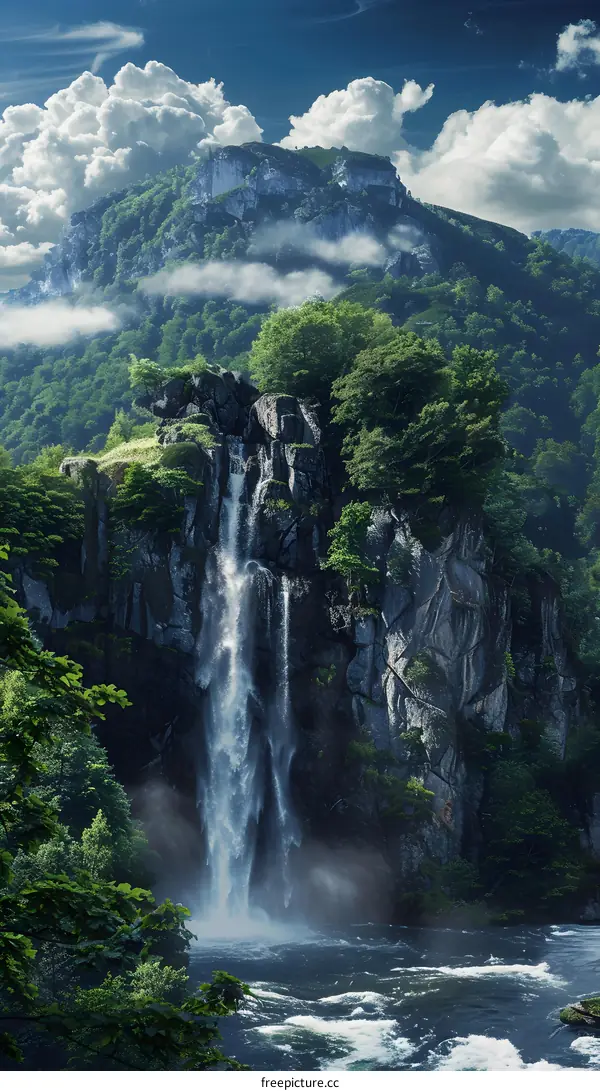 Waterfall Flowing Down From A Mountain