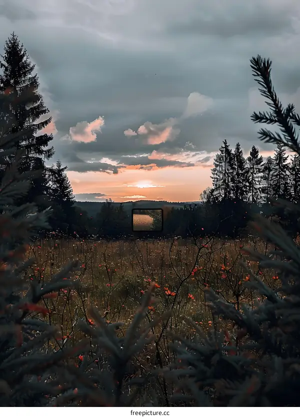 Sunset Through The Trees in A Field