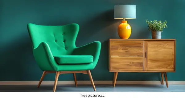 Emerald Green Mid-Century Modern Living Room