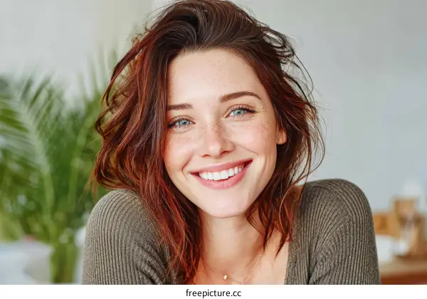 Smiling Woman with Reddish-Brown Hair Portrait