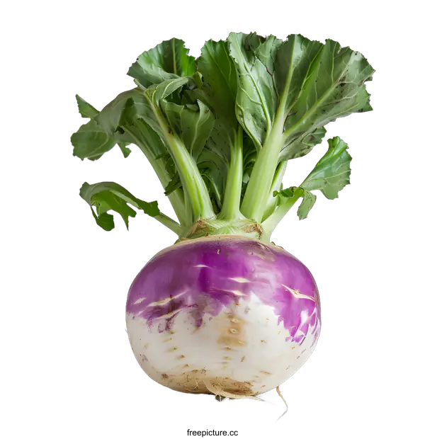 [Transparent Background PNG]Fresh Purple Top Turnip With Green Leaves On White Background