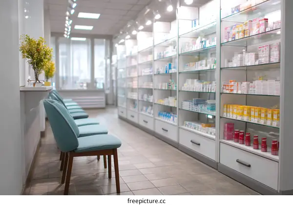 Modern Pharmacy Interior with Waiting Area