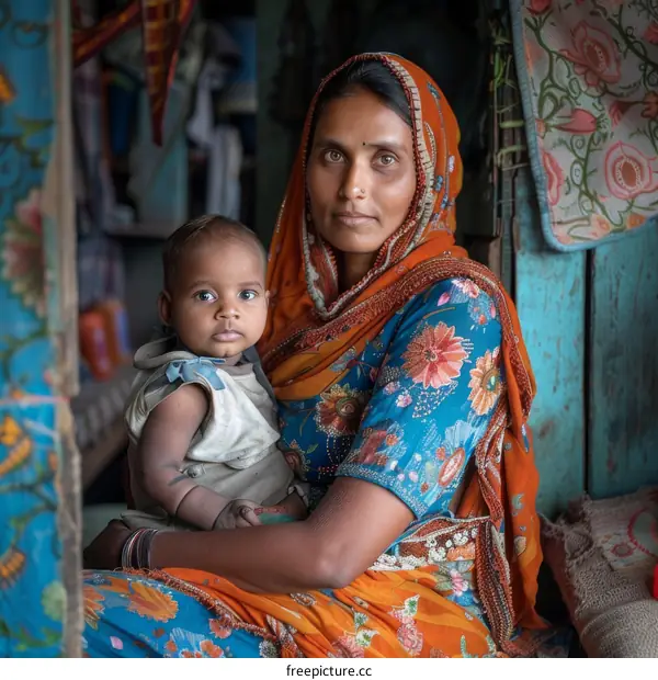 Mother and Child in a Traditional Setting