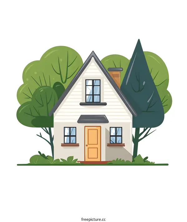 Cute White House Illustration With Green Trees