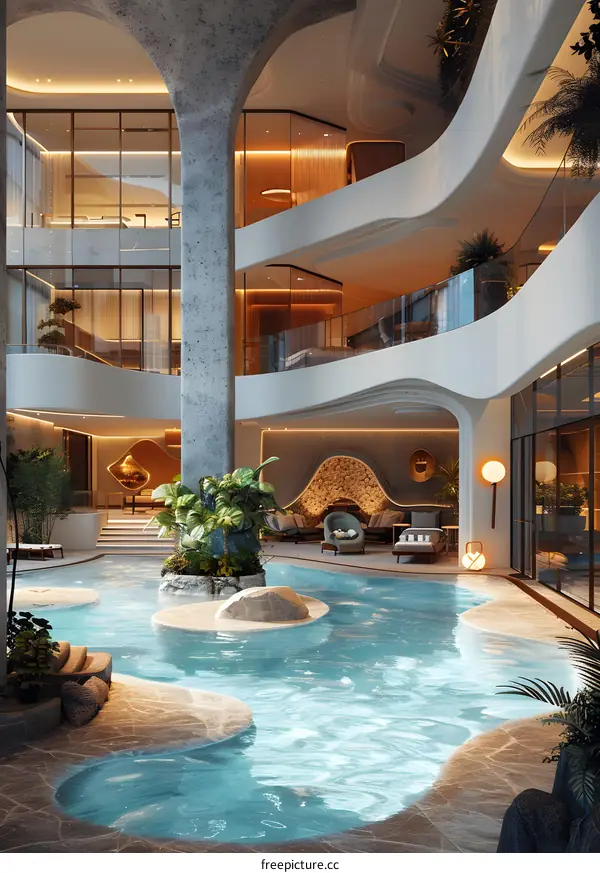 Luxury hotel indoor swimming pool