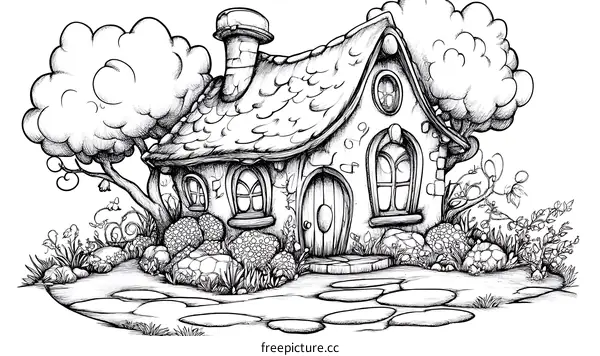 Cute Cartoon House Illustration for Coloring Book