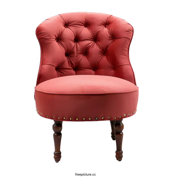 [Transparent Background PNG]Red Velvet Upholstered Armchair with Wooden Legs