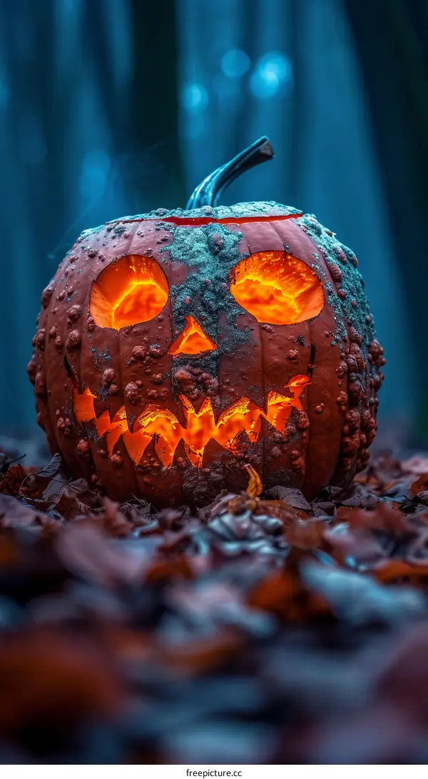 Glowing Pumpkin Head in the Dark Forest