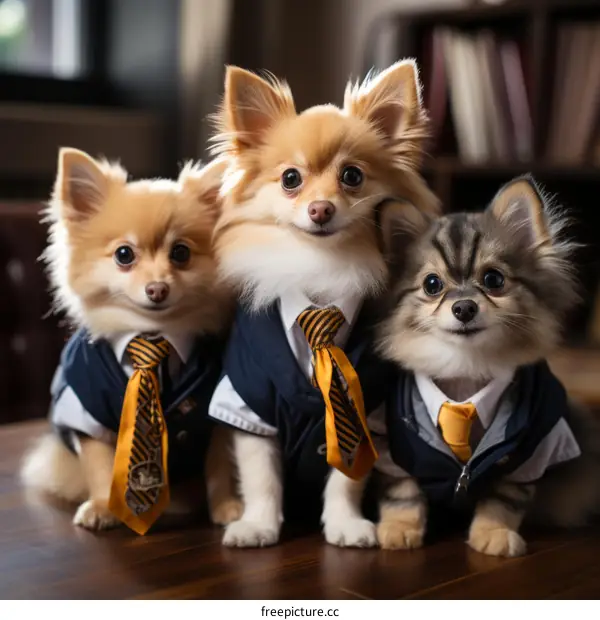 Three cute puppies in suits and ties