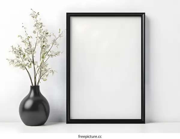 Black Frame with White Background and Plant