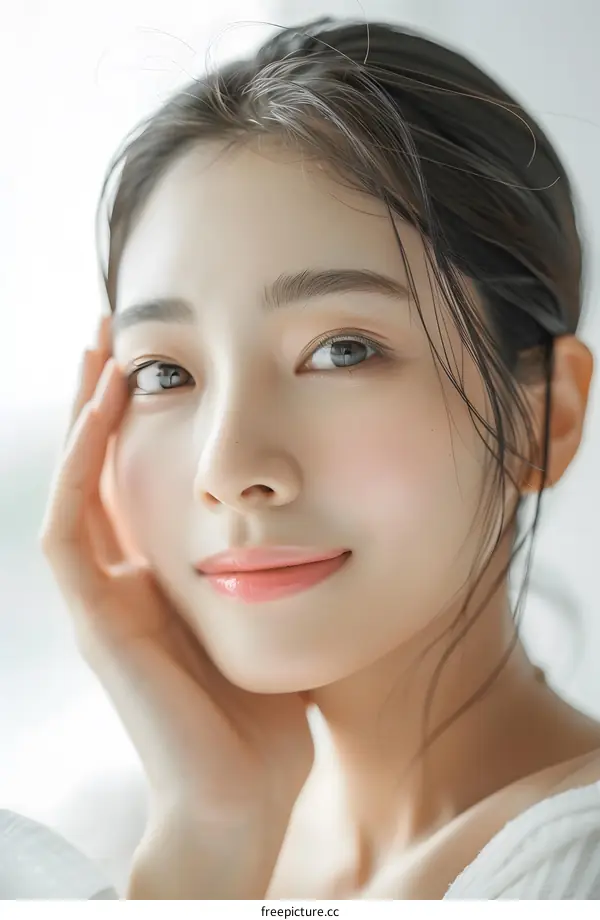 Closeup Portrait of a Beautiful Asian Woman with Soft Skin and Bright Eyes