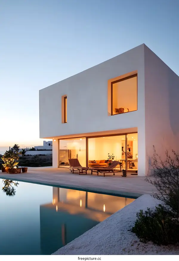 Modern White House With Swimming Pool And Patio