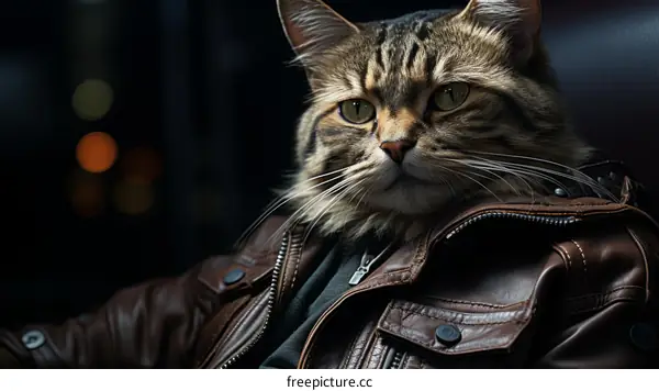 A cool cat in a leather jacket