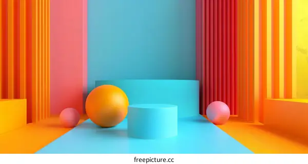 Geometric Background with 3D Podium and Spheres