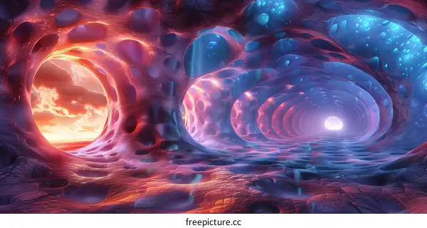 Surreal landscape with glowing alien structure