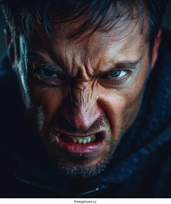 Closeup Angry Caucasian Male Face Expression