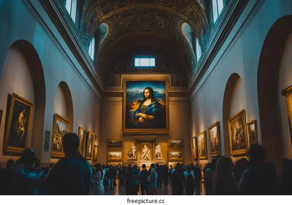 Art Gallery with People Looking at The Mona Lisa