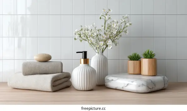 Modern Bathroom Decor with Towels and Plants