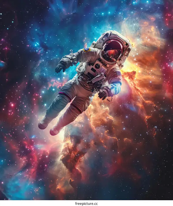 Astronaut Spacewalk Against Nebula