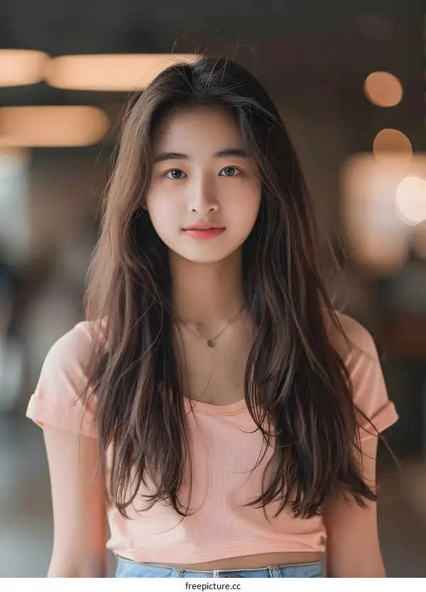 Portrait of a Young Asian Woman with Long Hair