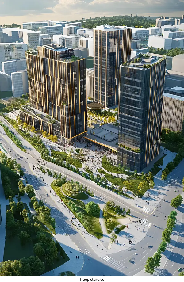 Modern Architectural Design of Two Tall Buildings in City Skyline