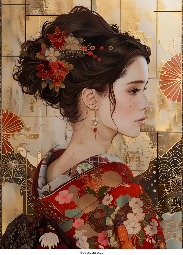 Portrait of a young woman in a kimono