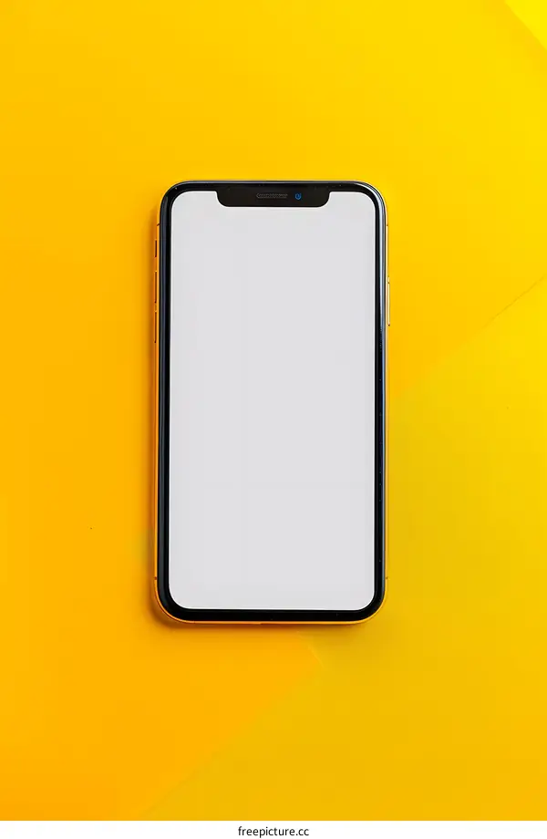 Smartphone With Blank Screen On Yellow Background