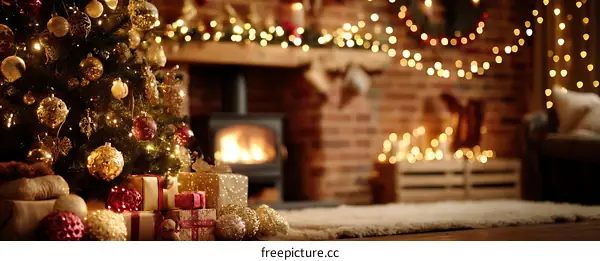 Christmas Interior Decor Cozy Fireplace Scene