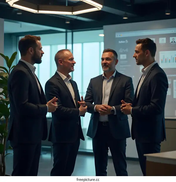 Business Meeting in Modern Office with Four Caucasian Men