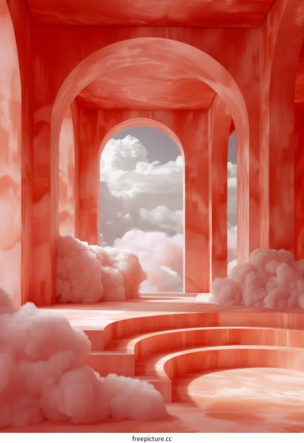Pink surreal cloudscape with arches