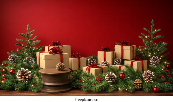 Christmas Gift Boxes and Trees Festive Scene