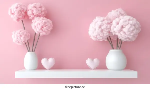 Pink Fluffy Flowers on a White Shelf