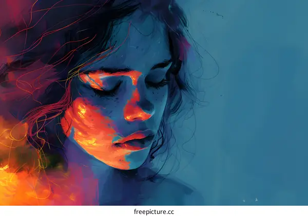 portrait of a woman with blue and orange colors