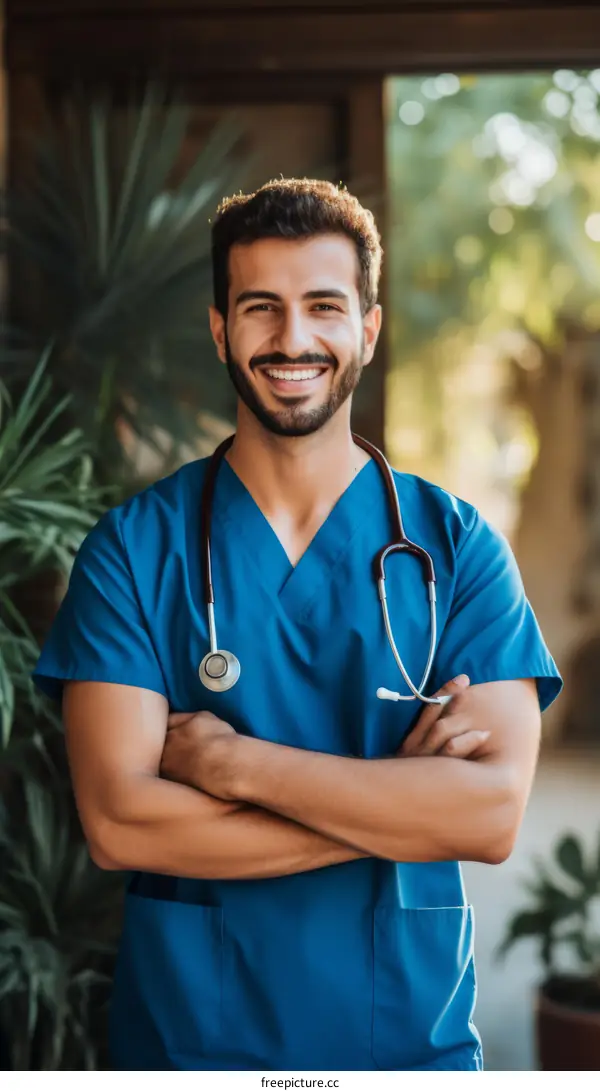 Portrait of a smiling young male doctor with stethoscope around his neck