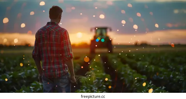 Caucasian male farmer using technology in the field