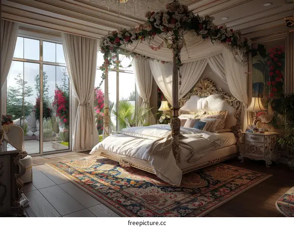 Luxury Bedroom with Lush Floral Decor
