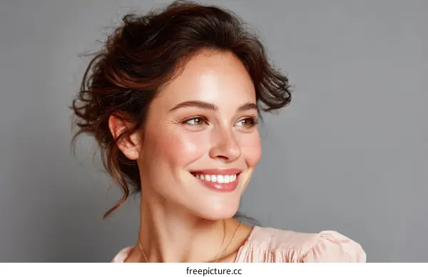 Closeup Portrait of a Smiling Woman with Healthy Skin